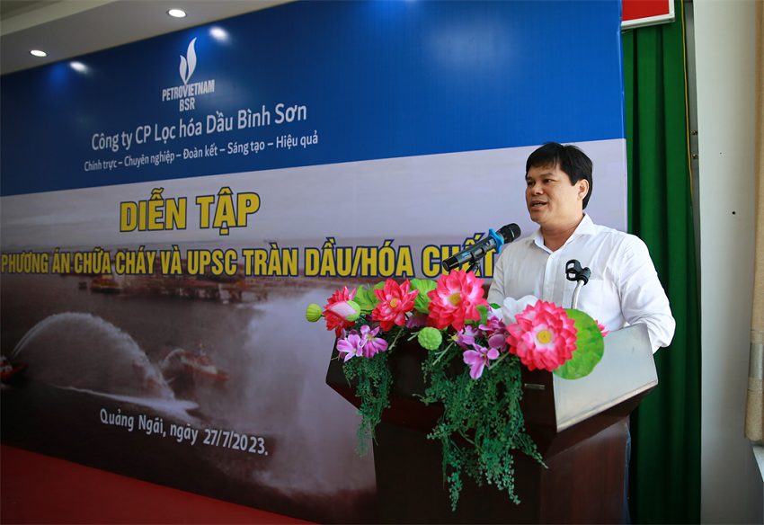 Phó Chủ tịch UBND tỉnh Quảng Ngãi Trần Phước Hiền phát biểu tại buổi diễn tập